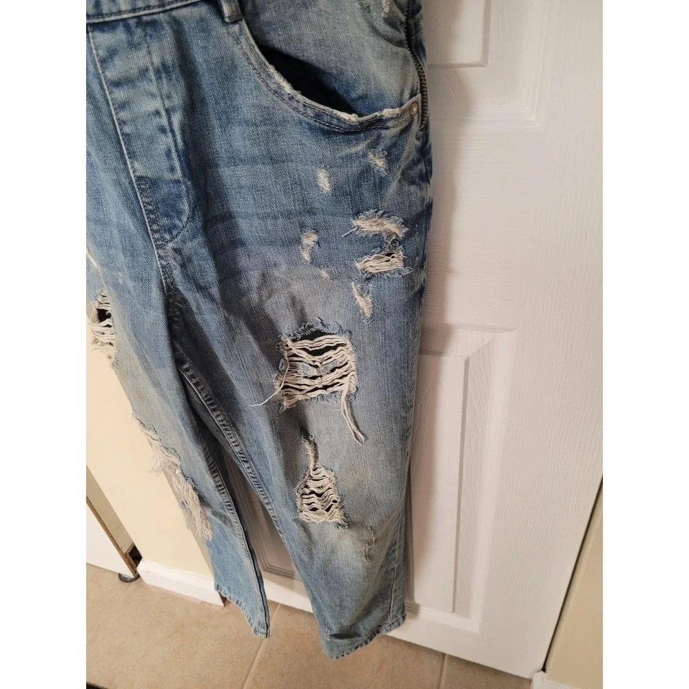 ZARA Trafaluc Overalls GRUNGE Distressed Blue Hippie Urban Streetwear Sz S - Picture 7 of 8